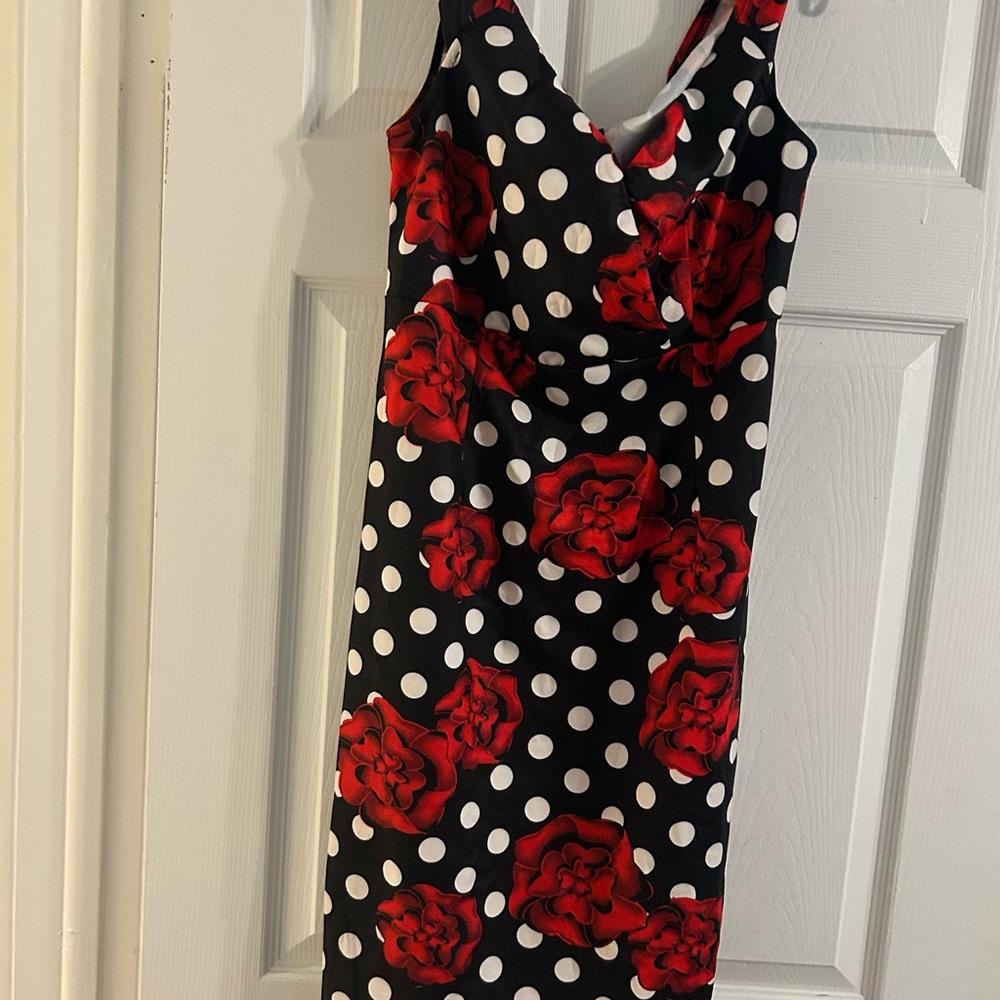 Elegant Black and Red Polka Dot Dress
